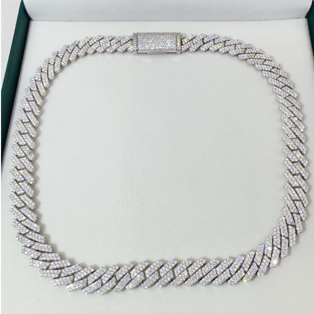 13mm Heavy Solid 925 Silver D VVS1 Moissanite Miami Cuban Link Chain Necklace