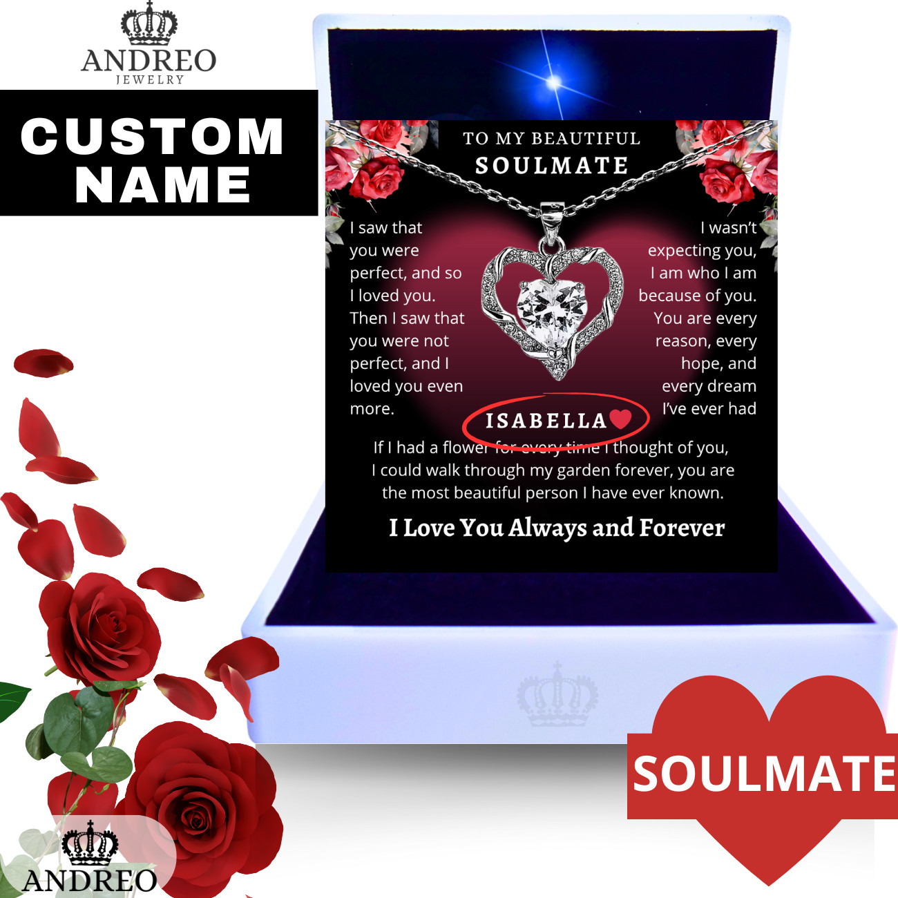 KnotHeart Soulmate CUSTOM Romantic Love Necklace Women Girlfriend Birthday Gifts