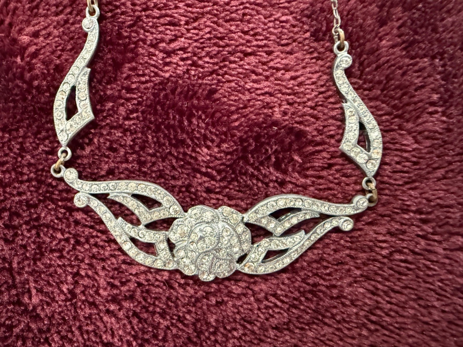 Vintage Czechoslov Marcasite Silver Necklace Length 40cm