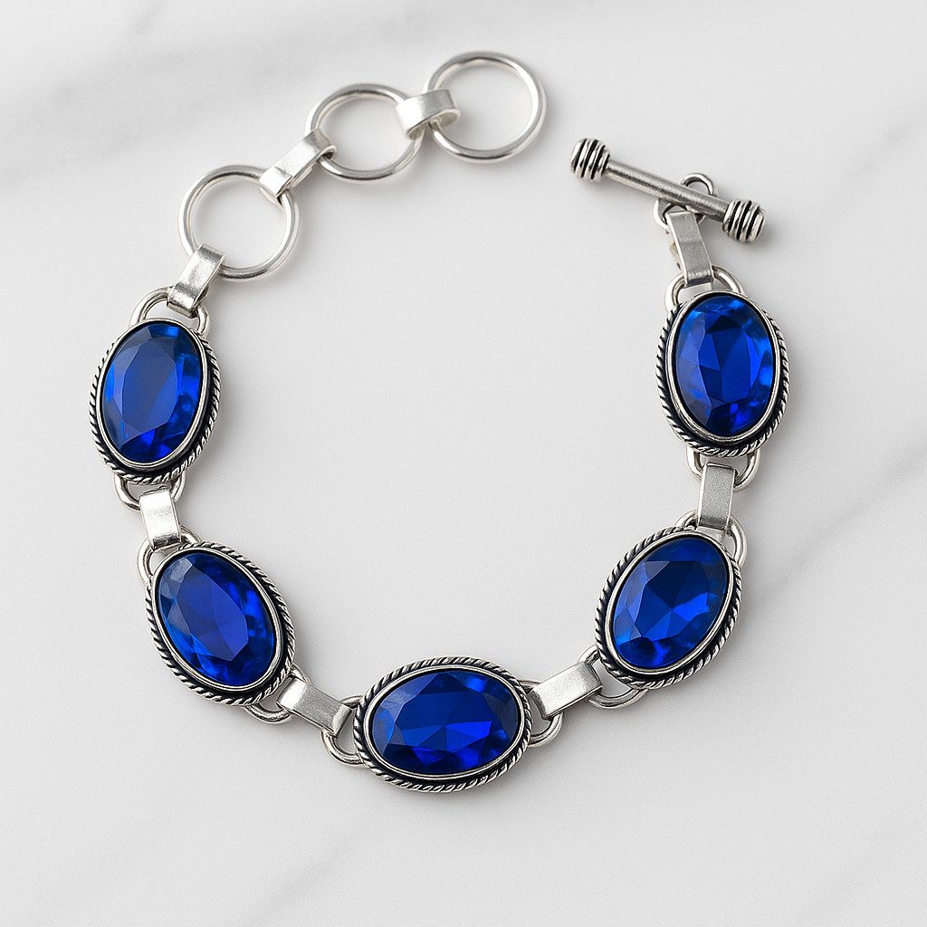 Handcrafted Sterling Silver Bracelet with Natural Swiss Blue Topaz Stones Jewelr