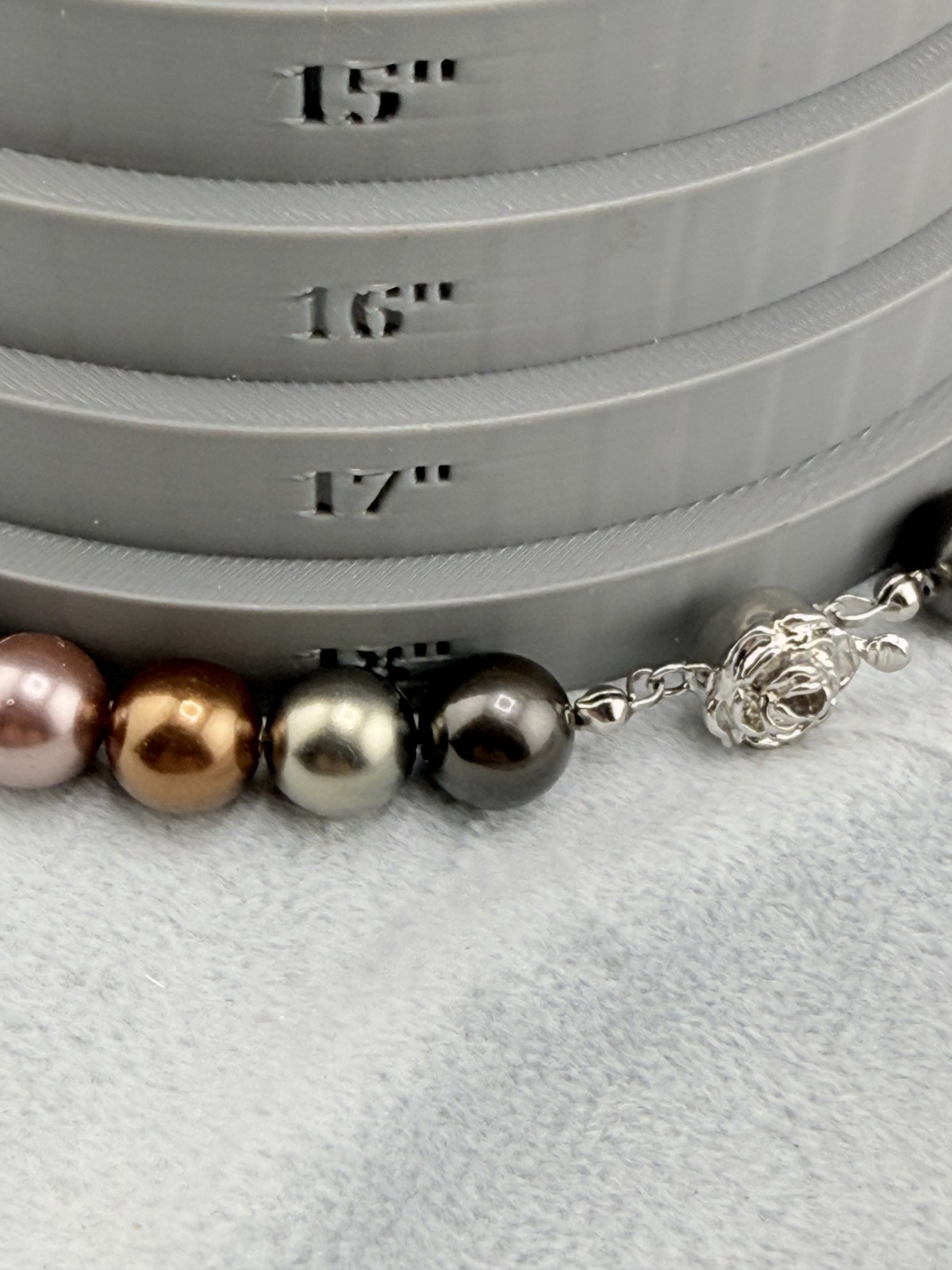 Glass Beaded Faux Pearl Necklace Silver Tone 18″