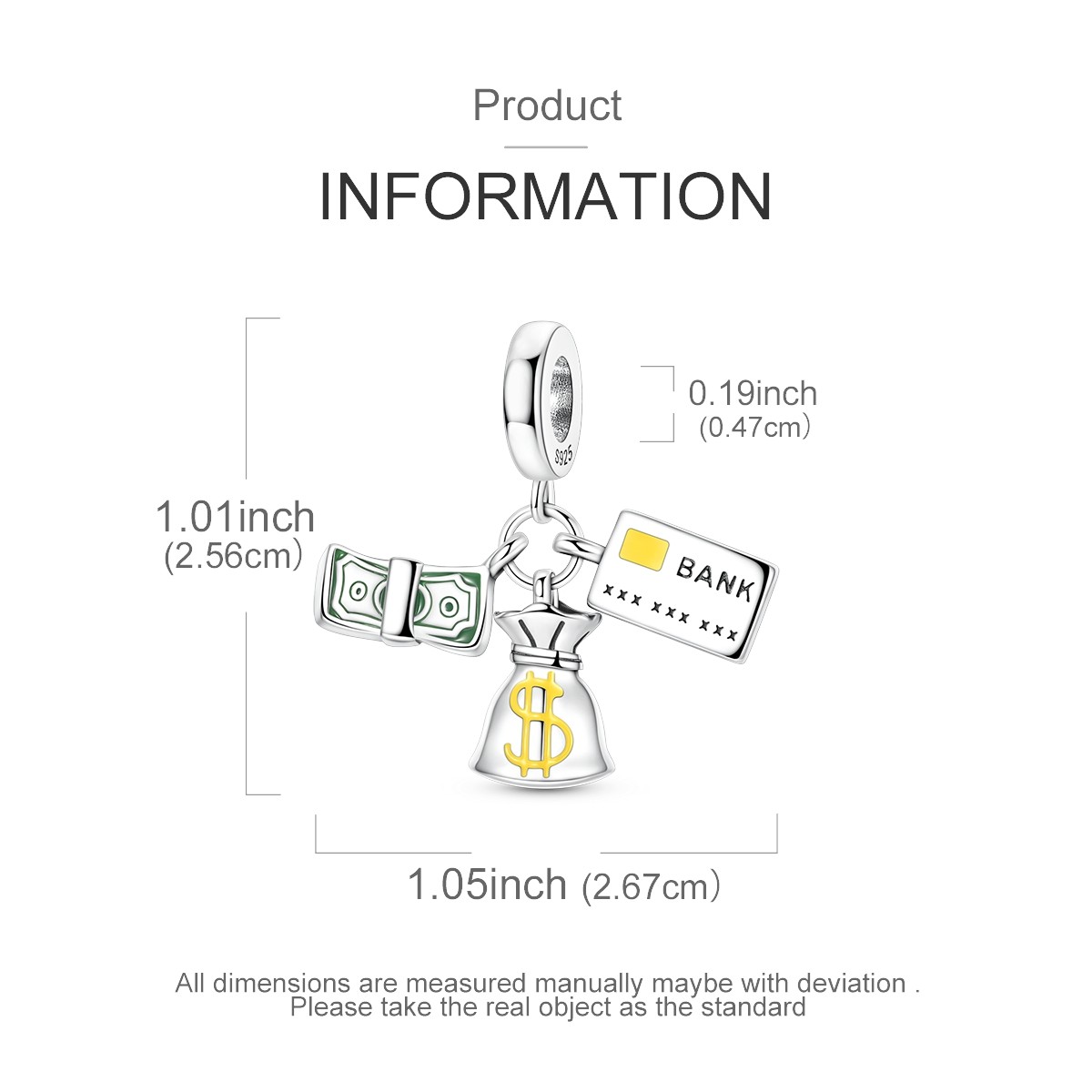 MULA 925 Sterling Silver Charm Wealth Three in One Pendant for Women Bracelet