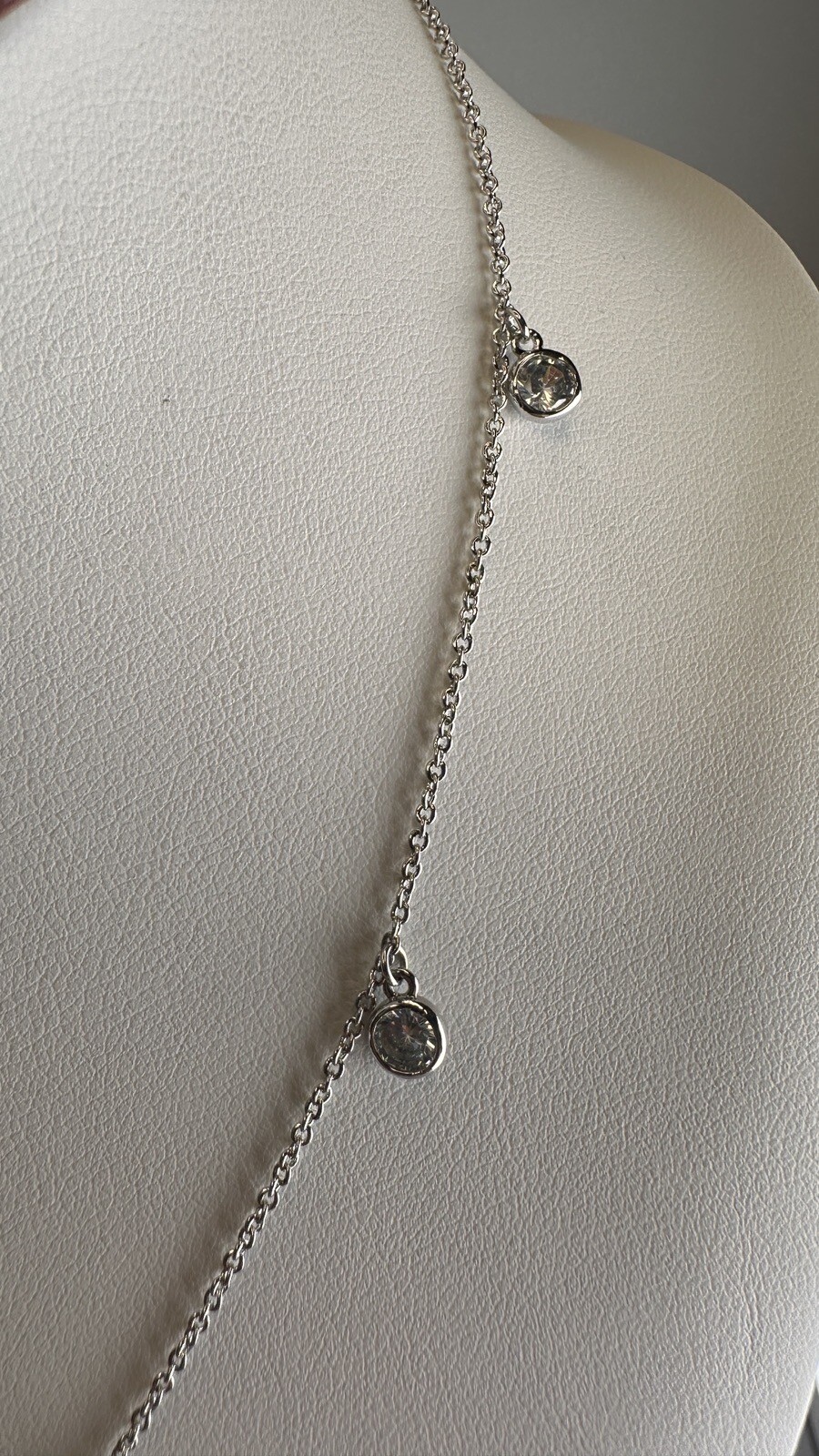 Sterling Station Necklace CZ Silver Tested Cubic Zirconia GM Golden Moon 17”