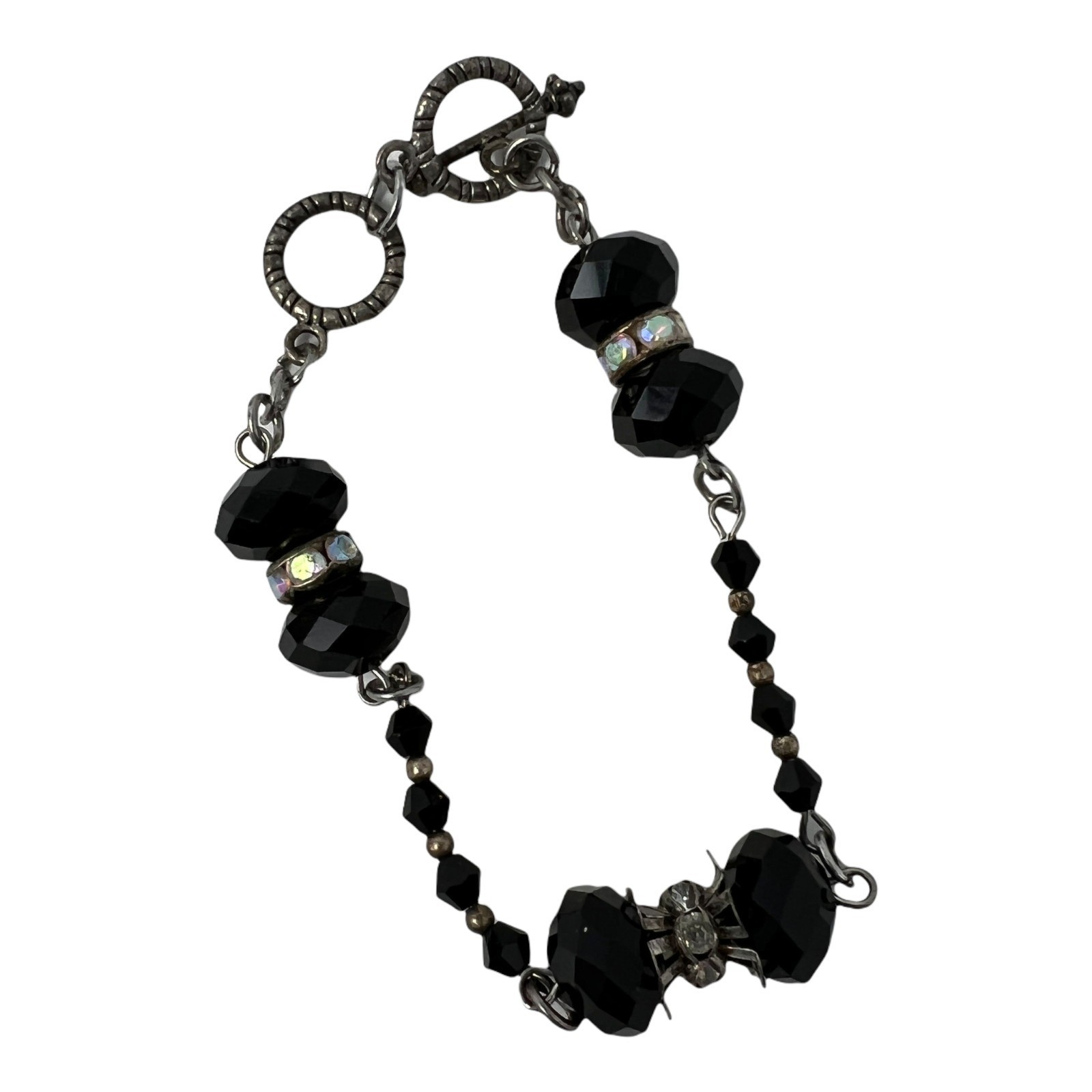 4 Piece Set Necklace Bracelet 2 Pair of Earrings Handmade Black Clear Crystals
