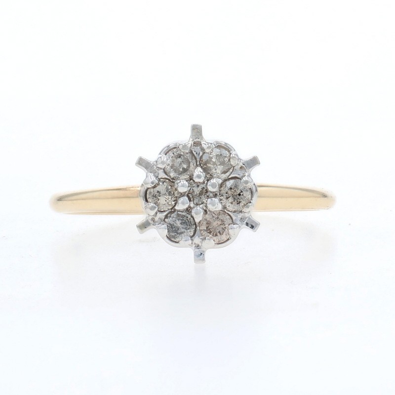 Yellow Gold Diamond Cluster Ring – 10k Round Brilliant .33ctw Floral