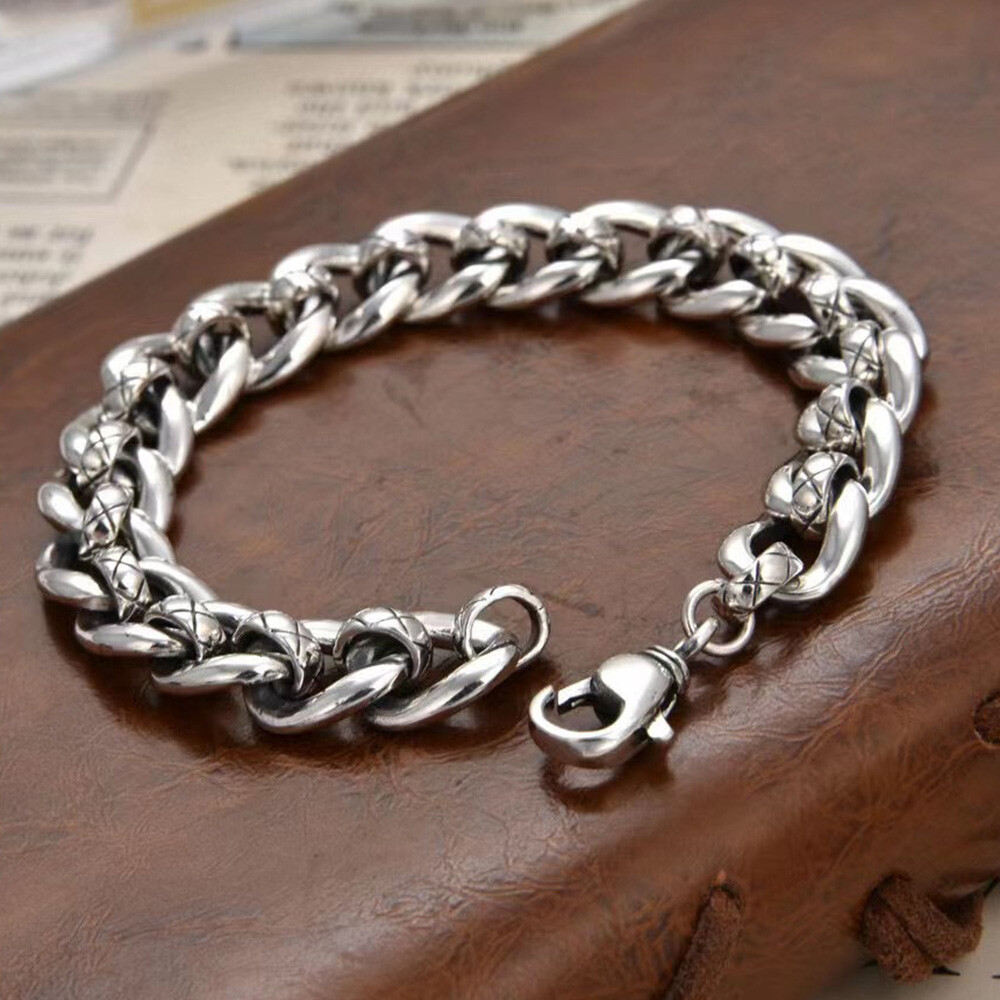 Pure S925 Sterling Silver Chain Unisex 10mm Cuban Curb Link Bracelet 7.1-8.7inch