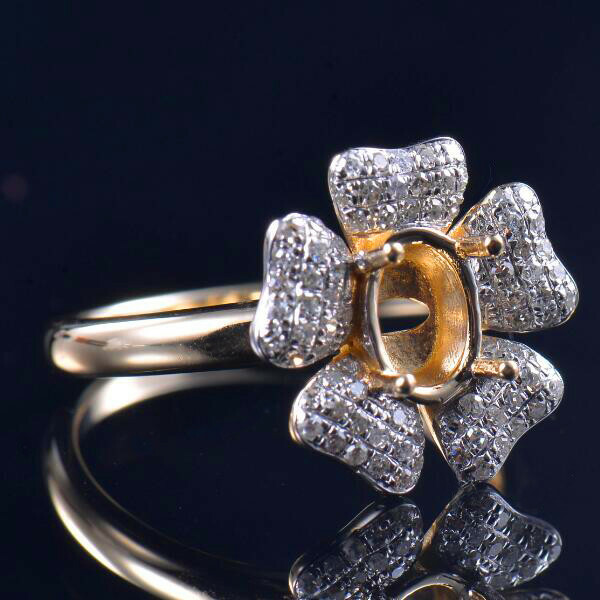 Oval 7x5mm Natural Diamond Engagement Flower Women Ring Setting 14K Yellow Gold