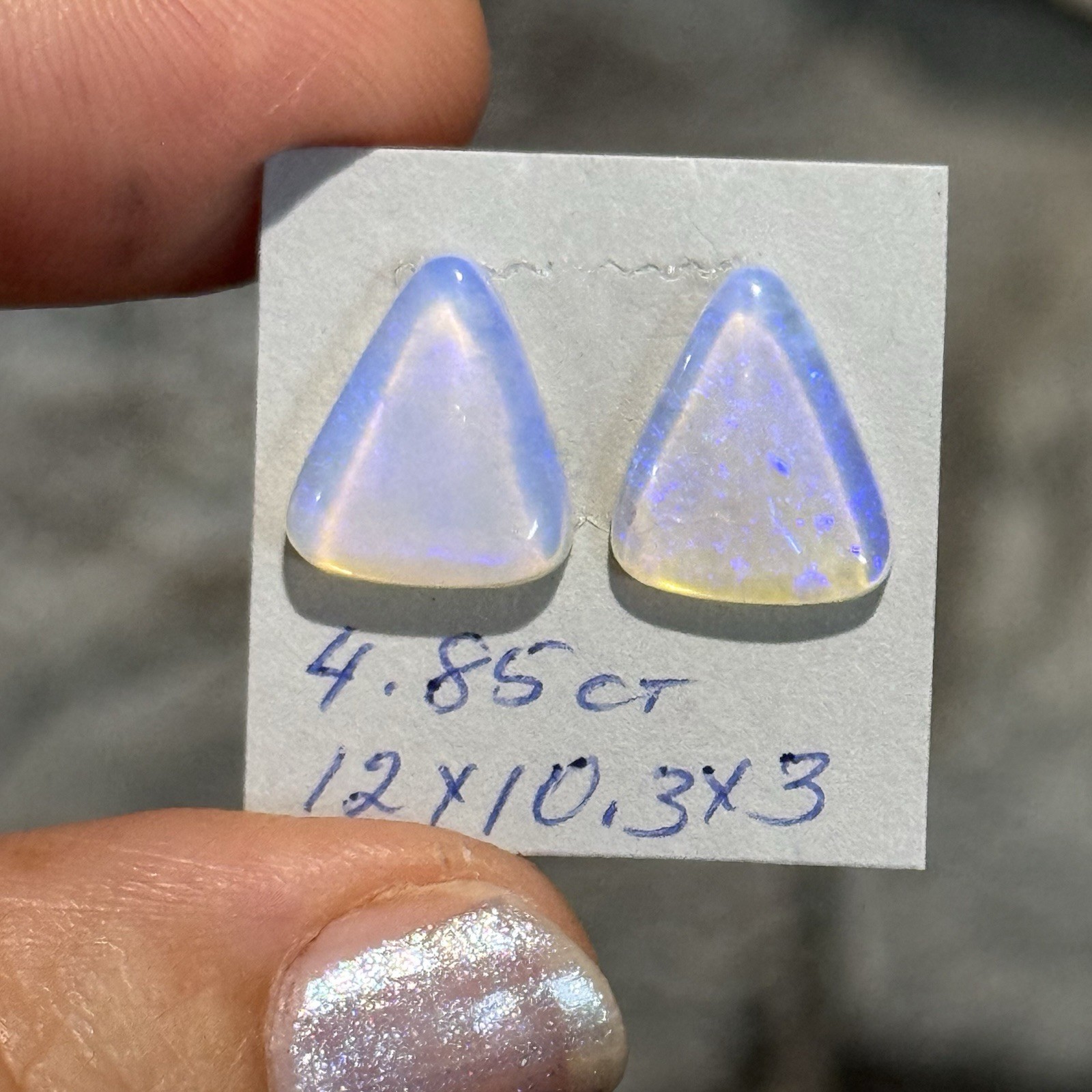 4.85ct 12×10.3×3.6mm Pair Clear Crystal Pipe Australian Opal Cabochon Gems