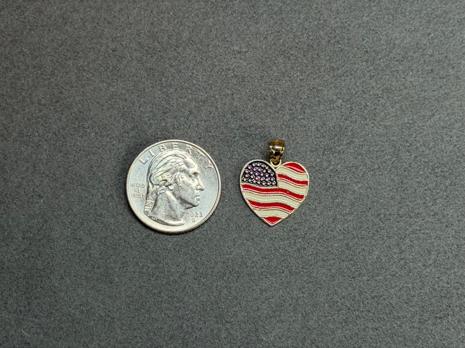 VTG RCI 10k Yellow Gold Double Sided Heart Flag God Bless America Pendant – RARE
