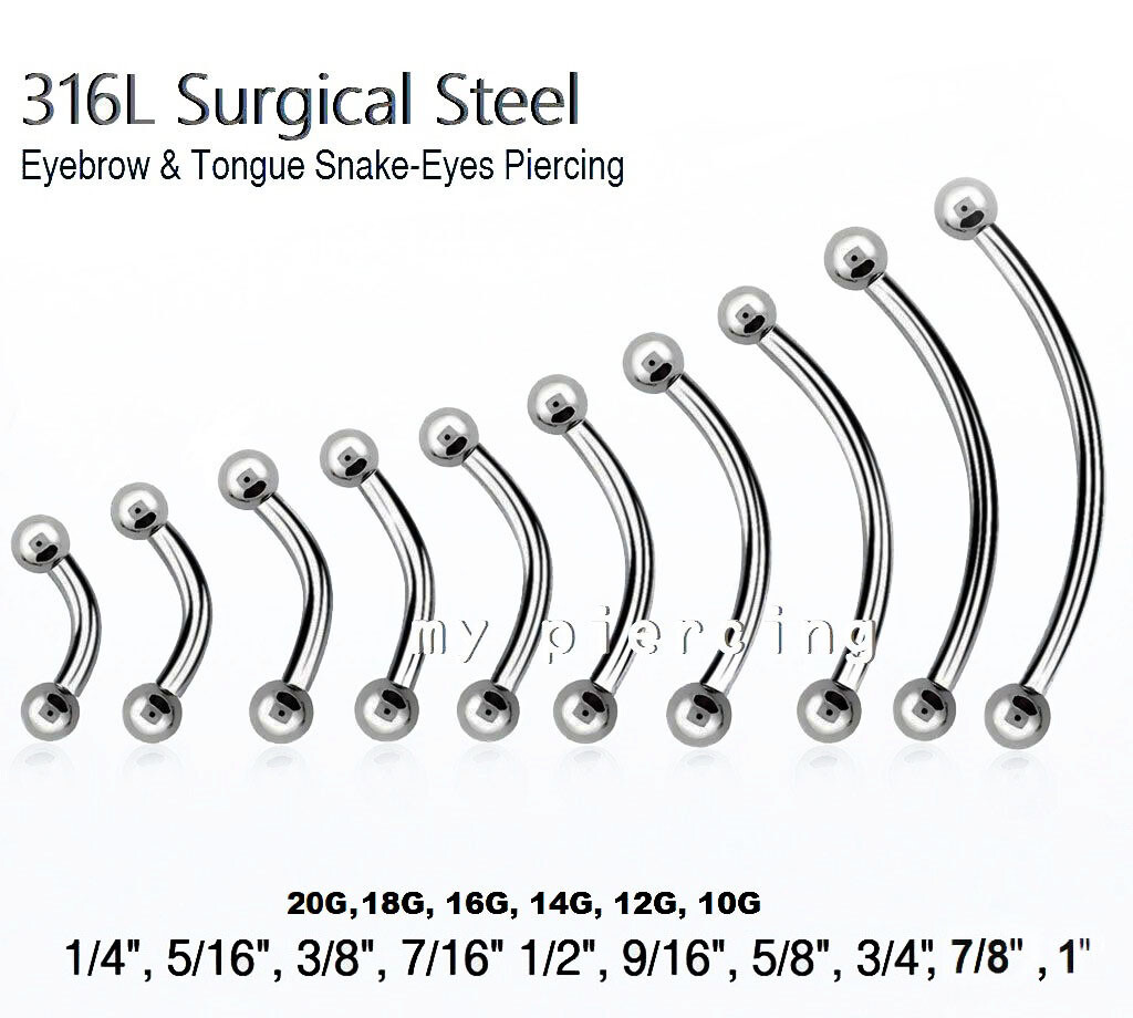 20g 18g 16g 14g 12g 10g Curved Barbell Eyebrow Ring Tongue Snake-Eyes Piercing