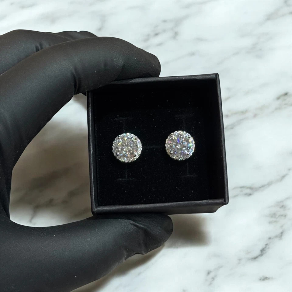 VVS1 Moissanite Earrings 925 Sterling Silver Men Women Halo Studs