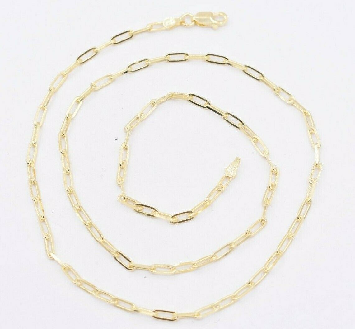 2.5mm Paperclip Link Chain Necklace 14K Yellow Gold Plated Silver 925 Italy