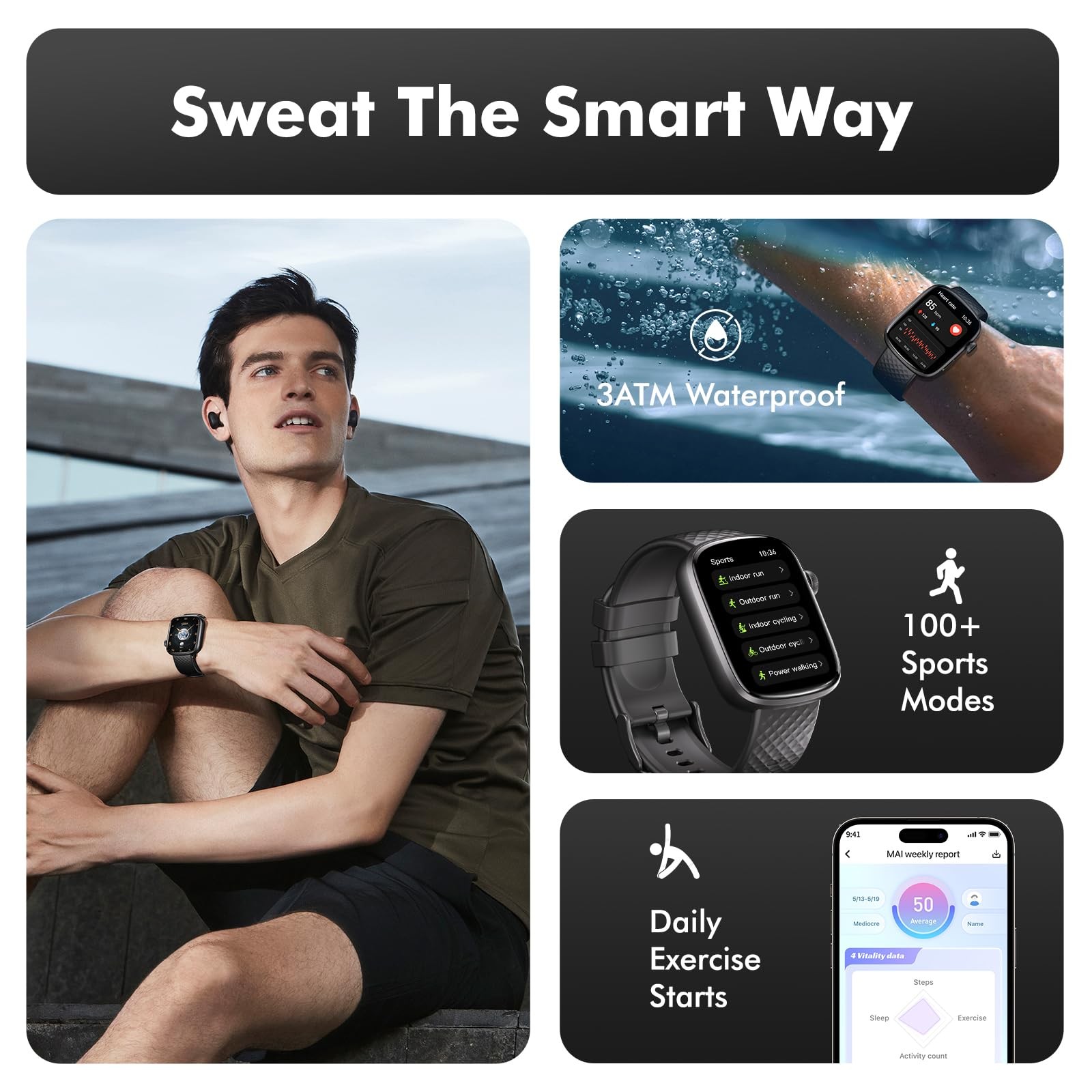 Smart Watch Bluetooth Call &1.95 HD Screen -Heart Rate SpO2 Sleep Monitor, 3ATM