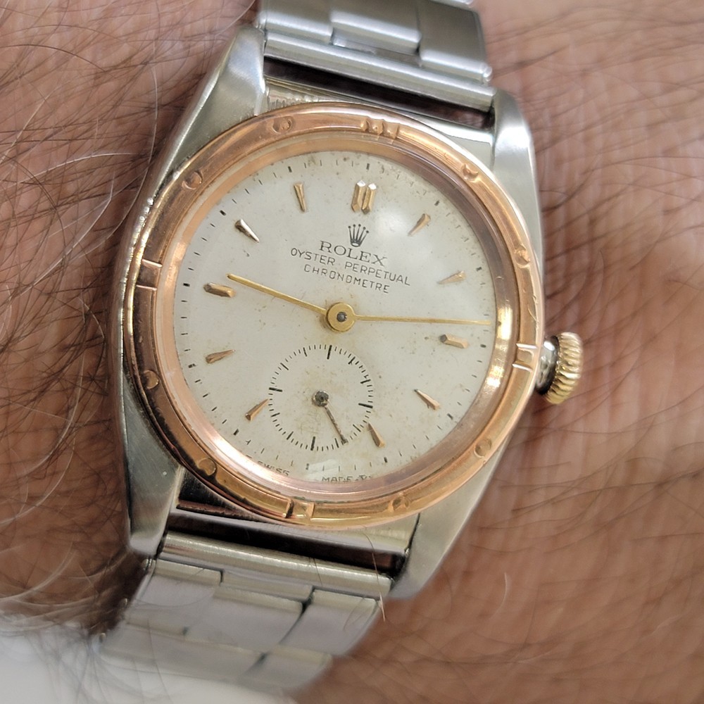 Rolex perpetual 3372 Rose Gold SS Men Rare 32mm 1940s Bubbleback Automatic RA750