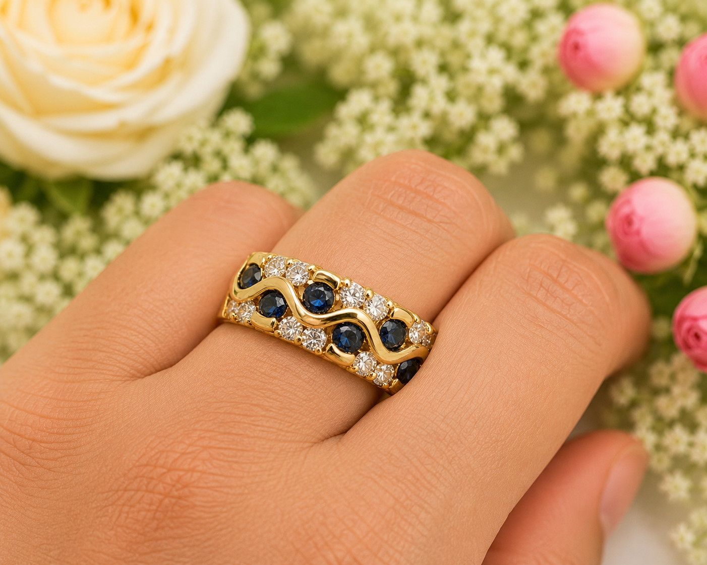 1.80Ct Round Lab Created Blue Sapphire Wedding Band Ring 14K Yellow Gold Plated