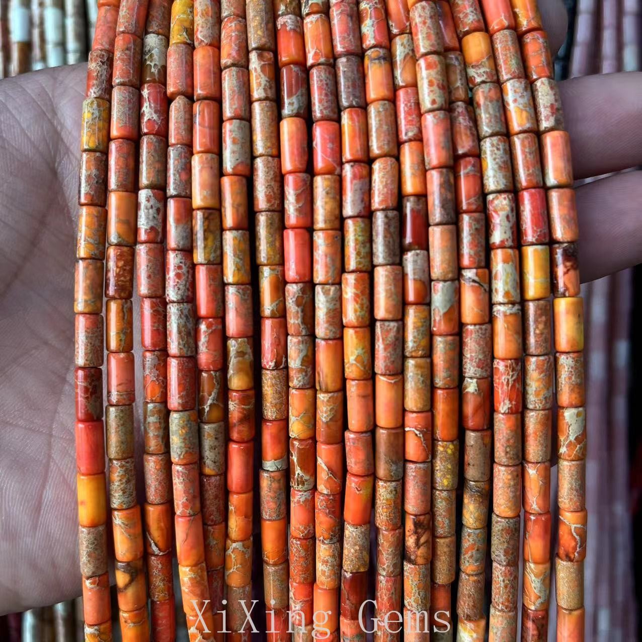 4x8mm Orange Cylinder Tube Natural Sea Sediment Jaspers Beads for Jewelry Making