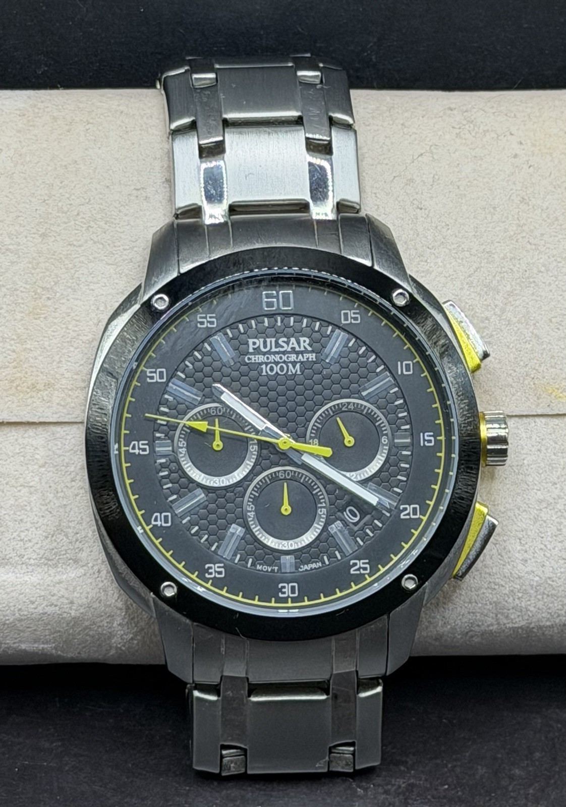 Pulsar by Seiko Men’s Chronograph 10ATM Black Dial Silver Steel Watch Read