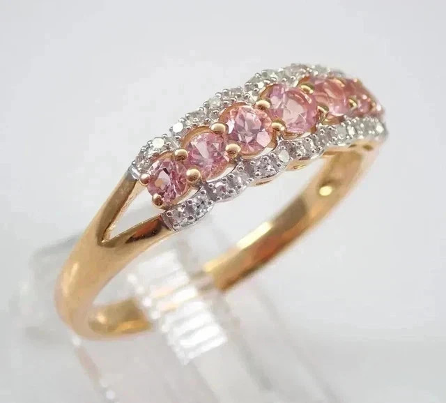 2.50Ctw Simulated Pink & White Diamond Wedding Band Ring 14k Yellow Gold Plated