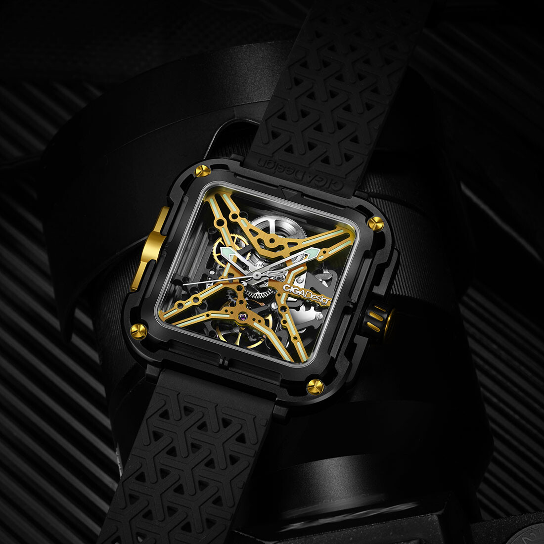CIGA Design X Automatic Skeletonized Titanium Square Black Gold Men’s Watch