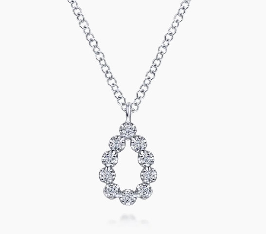 Gabriel and Co 14KW Gold Diamond Pear Shaped Pendant Necklace NEW NEVER WORN