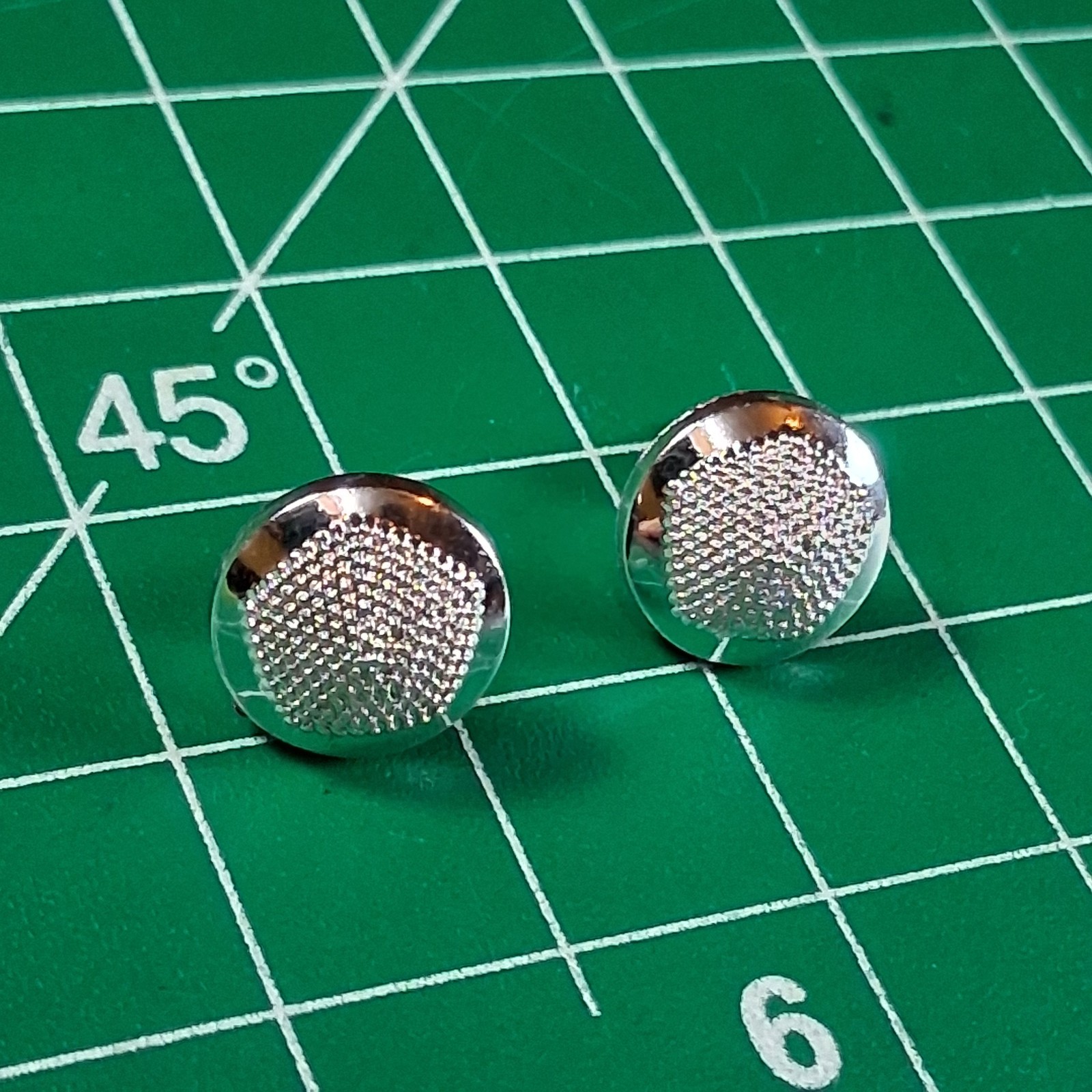 Polished Silver Tone Round Pentagon Textured Stud Earrings