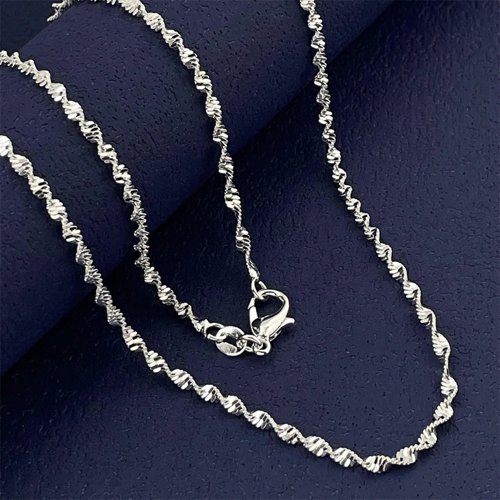 925 Sterling Silver Necklace 2mm Link Adjustable Length 40-75cm Women Jewelry