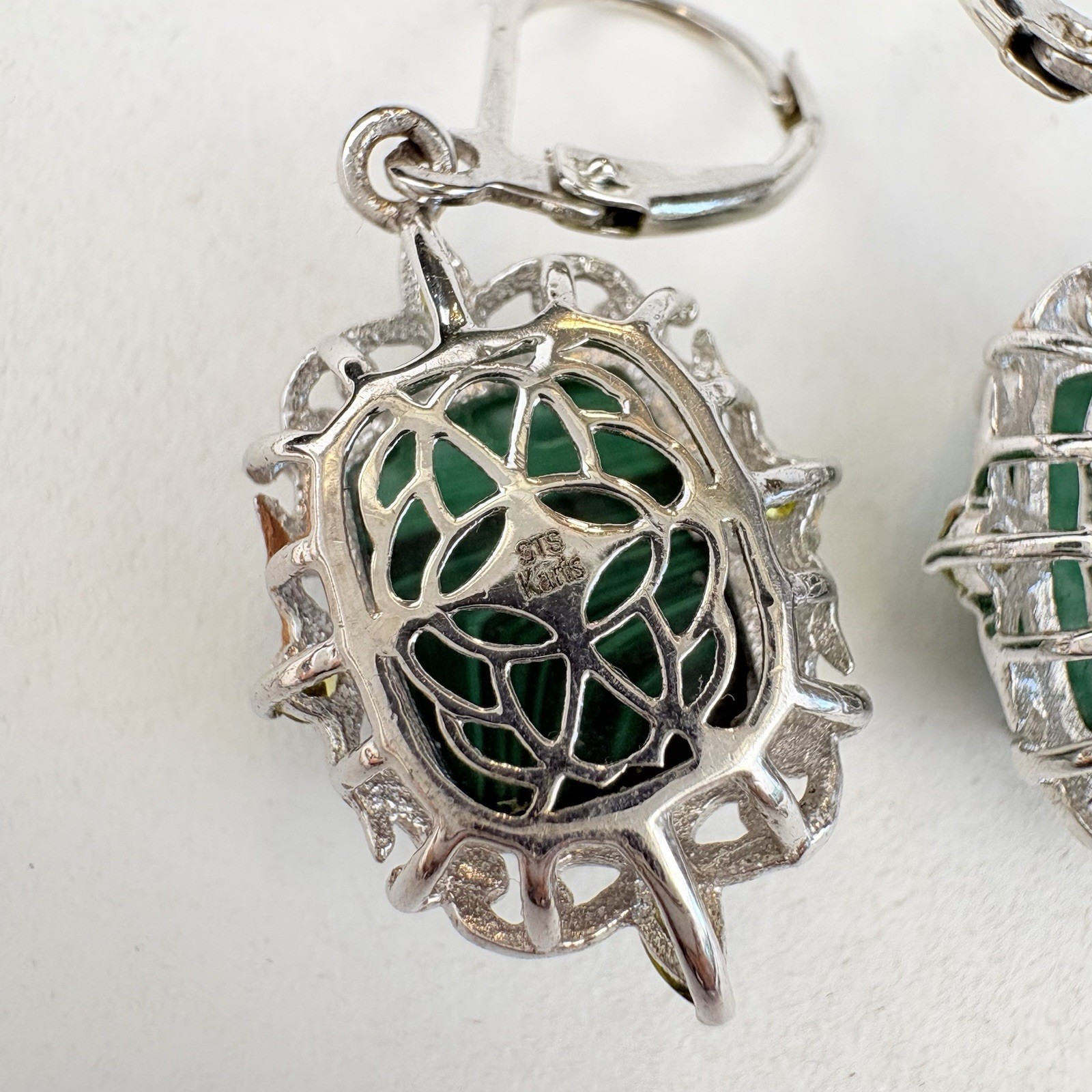African Malachite-Peridot Karis STS Dangle Lever Back Earrings Platinum Plated