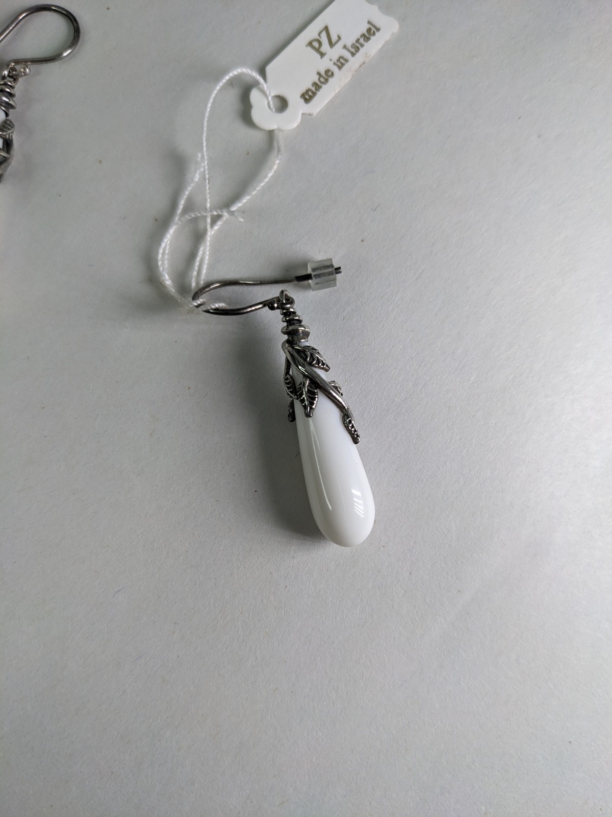 Or Paz White Cream Pearl Sterling Silver French Hook Floral Earrings Oxidized
