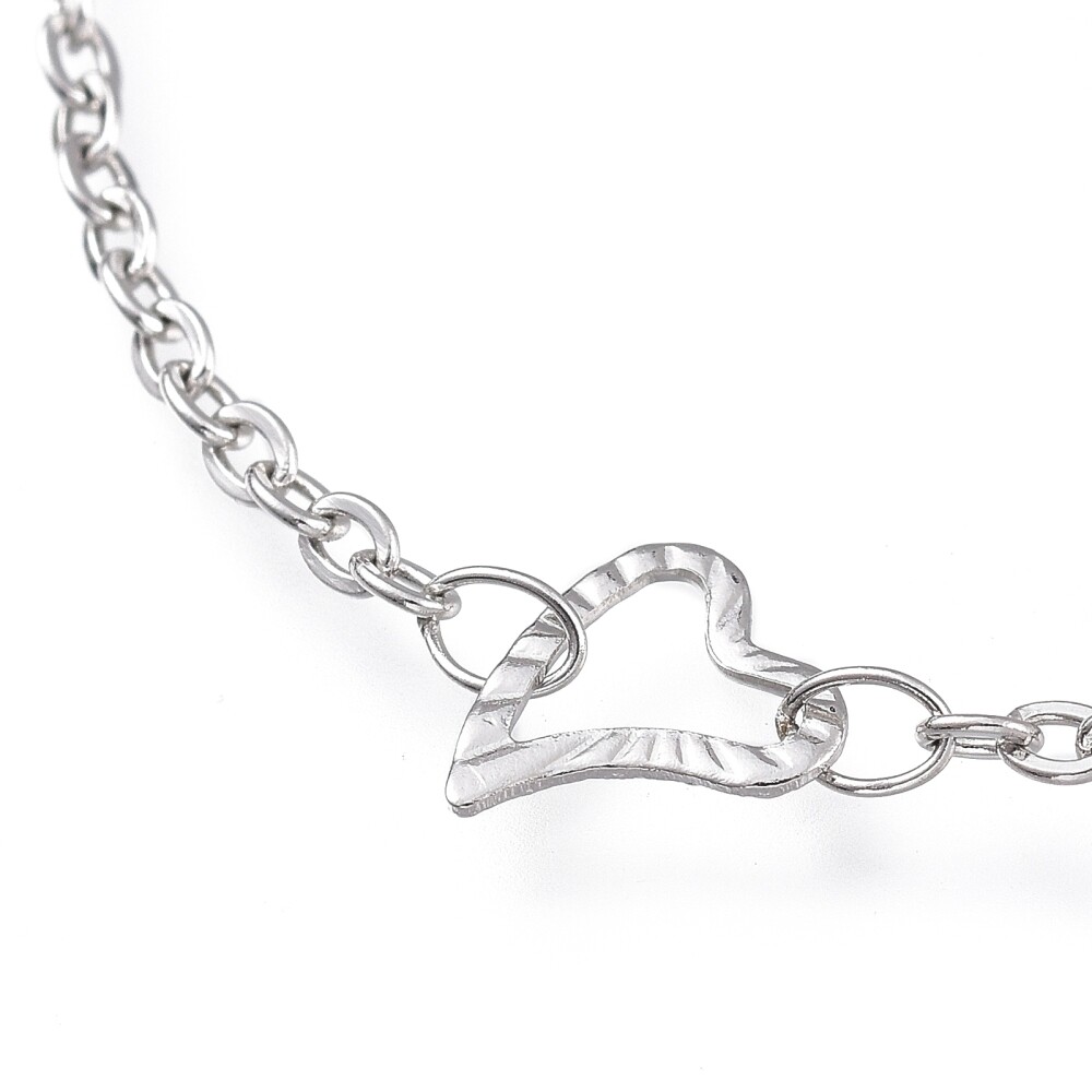 Stainless Steel Cable Anklet Bracelet Heart Lobster Silver Adjustable 9″ Z33