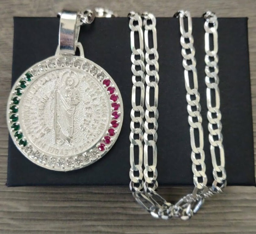 cadena y san judas c/ zirconia plata 925 28g 26″ 4.5mm.