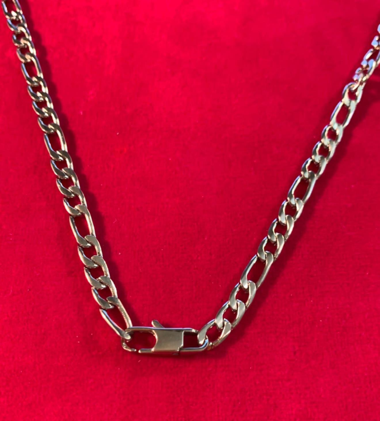 26 inch 5MM STAINLESS STEEL SILVER FIGARO NECKLACE WITH DESIGNER CLASP