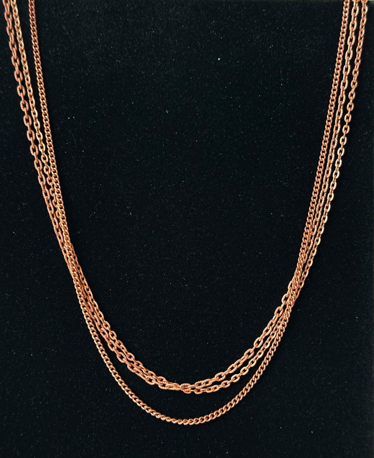 3 VINTAGE COPPER COATED STEEL GRADUATED 3 STRAND ROPE CHAIN 24″ BIB NECKLACE