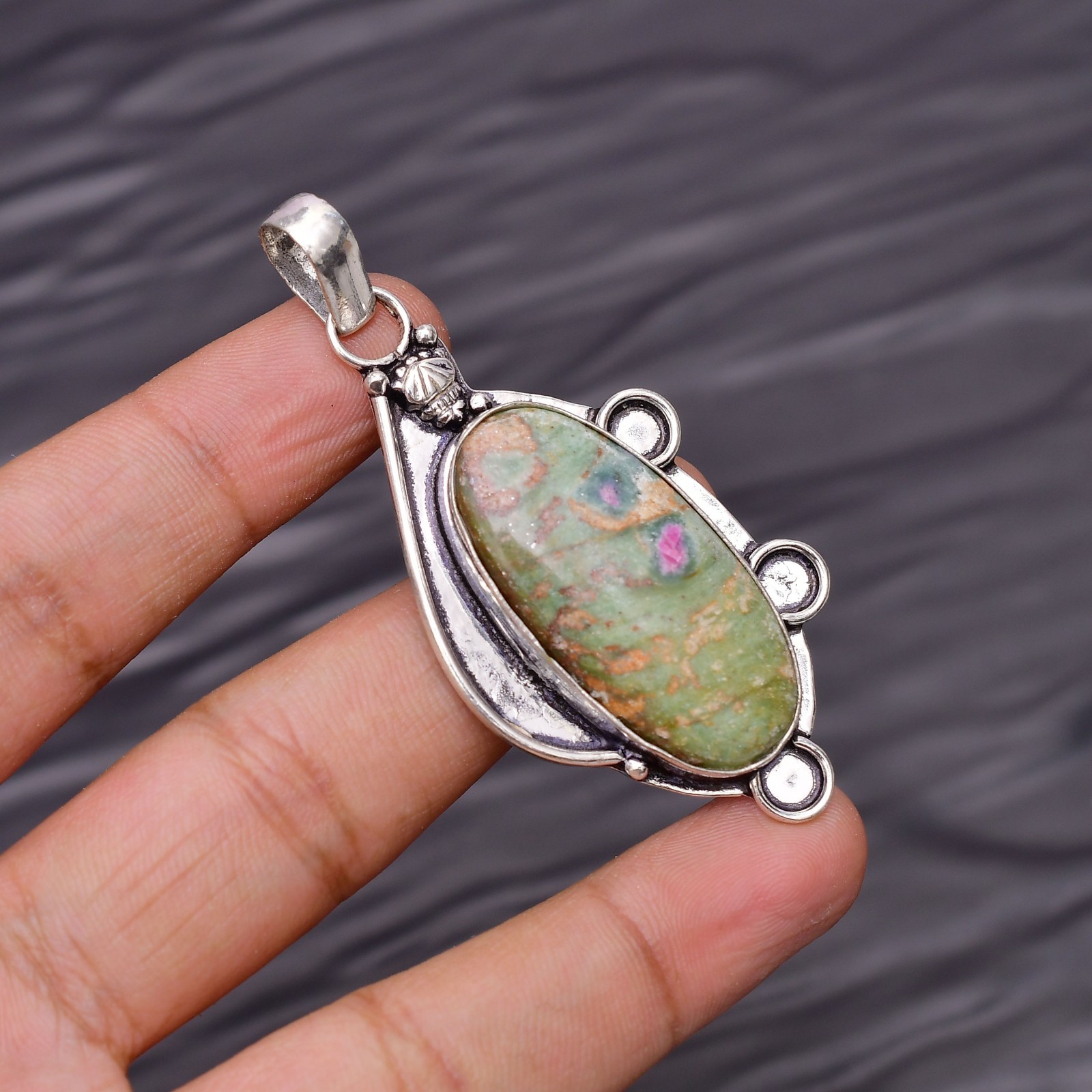 Ruby Fuchsite Gemstone 925 Sterling Silver Jewelry Pendant 2.44″