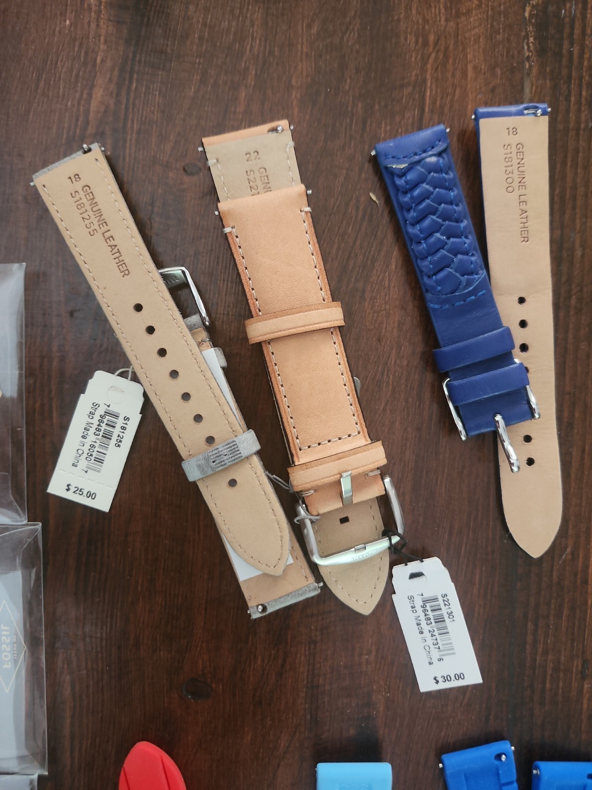 Lot of 10 Fossil Straps Bands New Leather Rubber