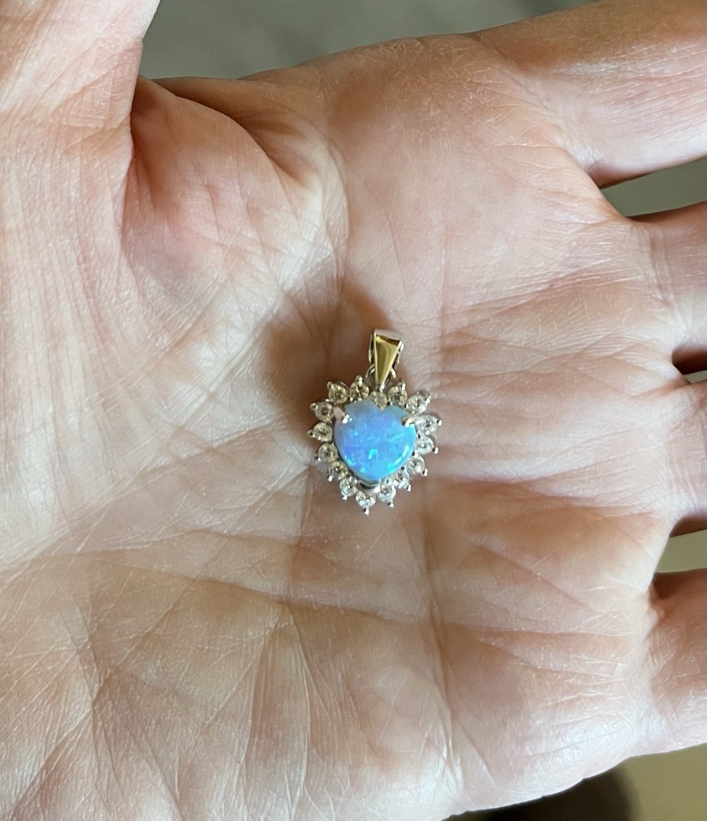 Sterling Silver Blue Lab Opal Heart Pendant Necklace 20”. Pendant Height:13 mm💙