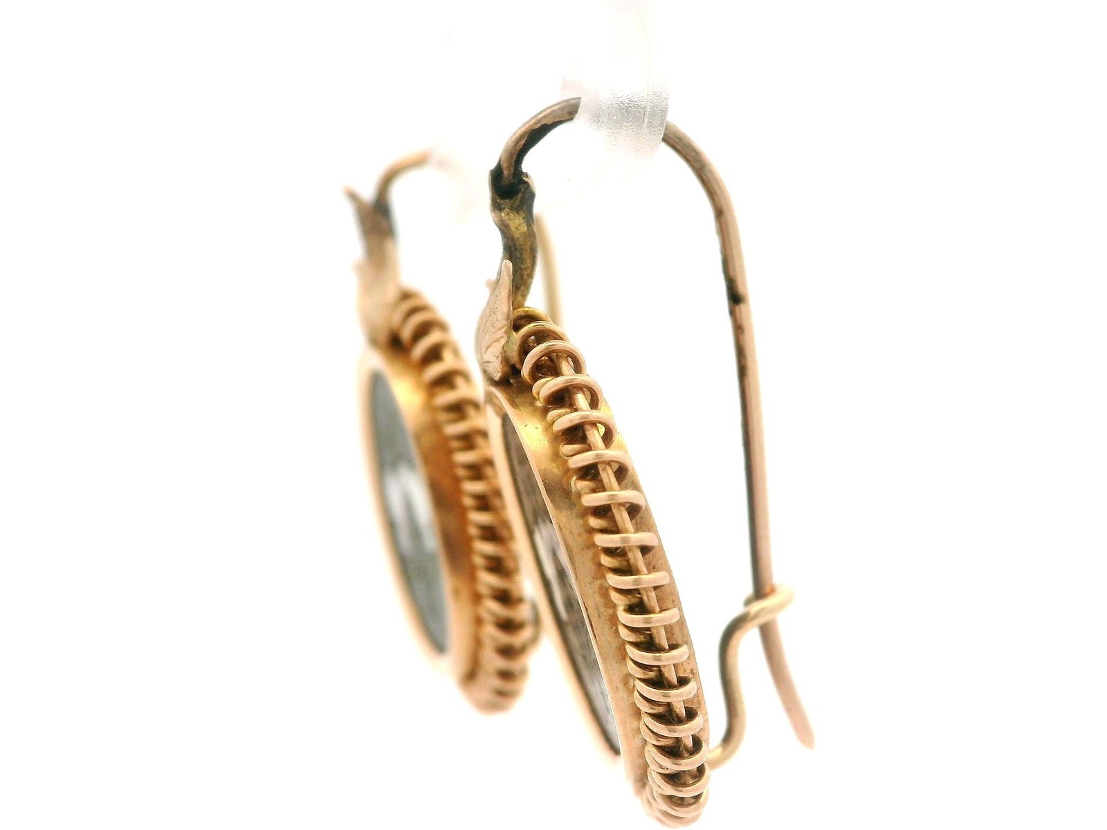 Vintage Yellow Gold Pietra Dura Hard Stone Floral Drop Dangle Earrings