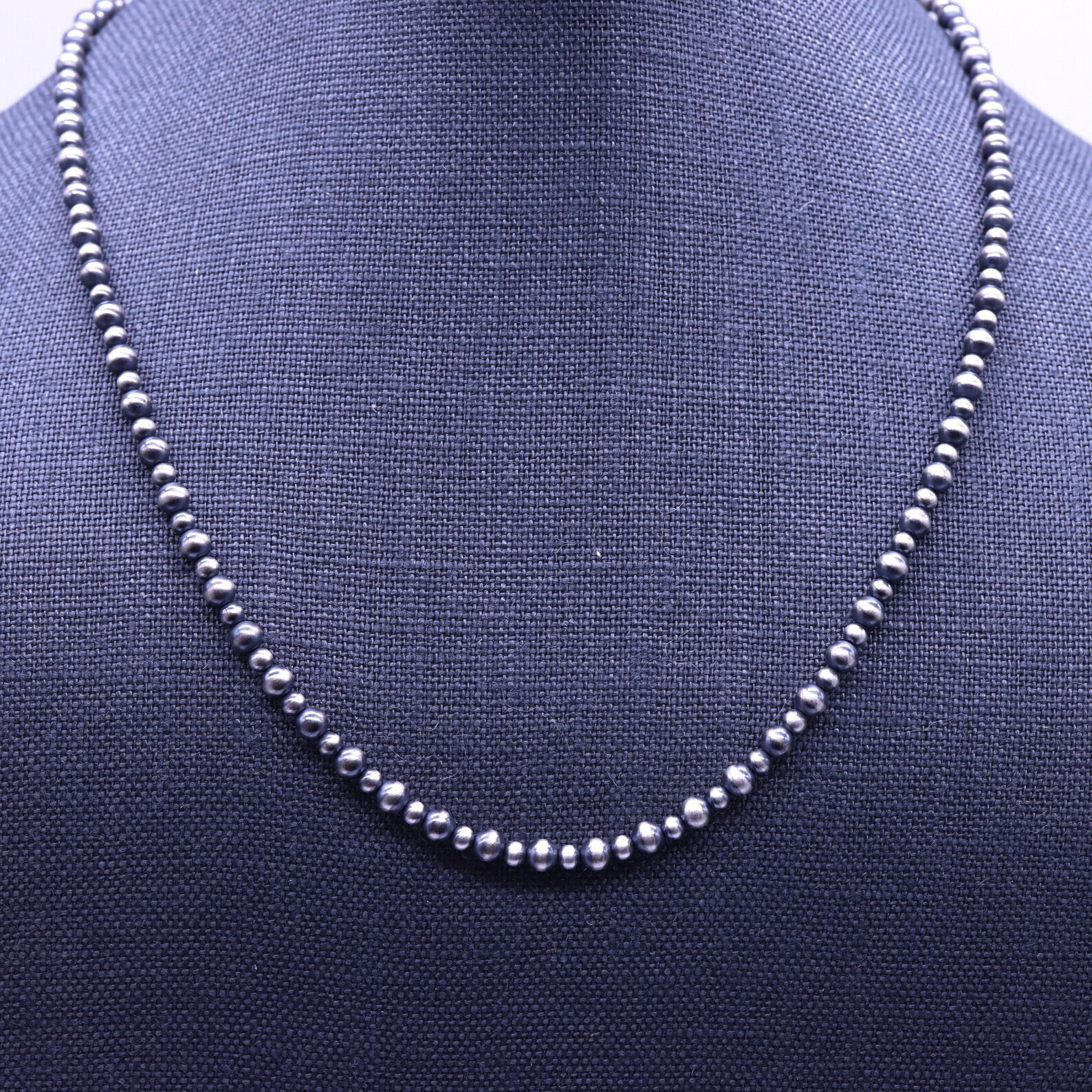 3mm & 4mm Navajo Pearls Necklace, Sterling Silver Beads, Modern Layering Choker