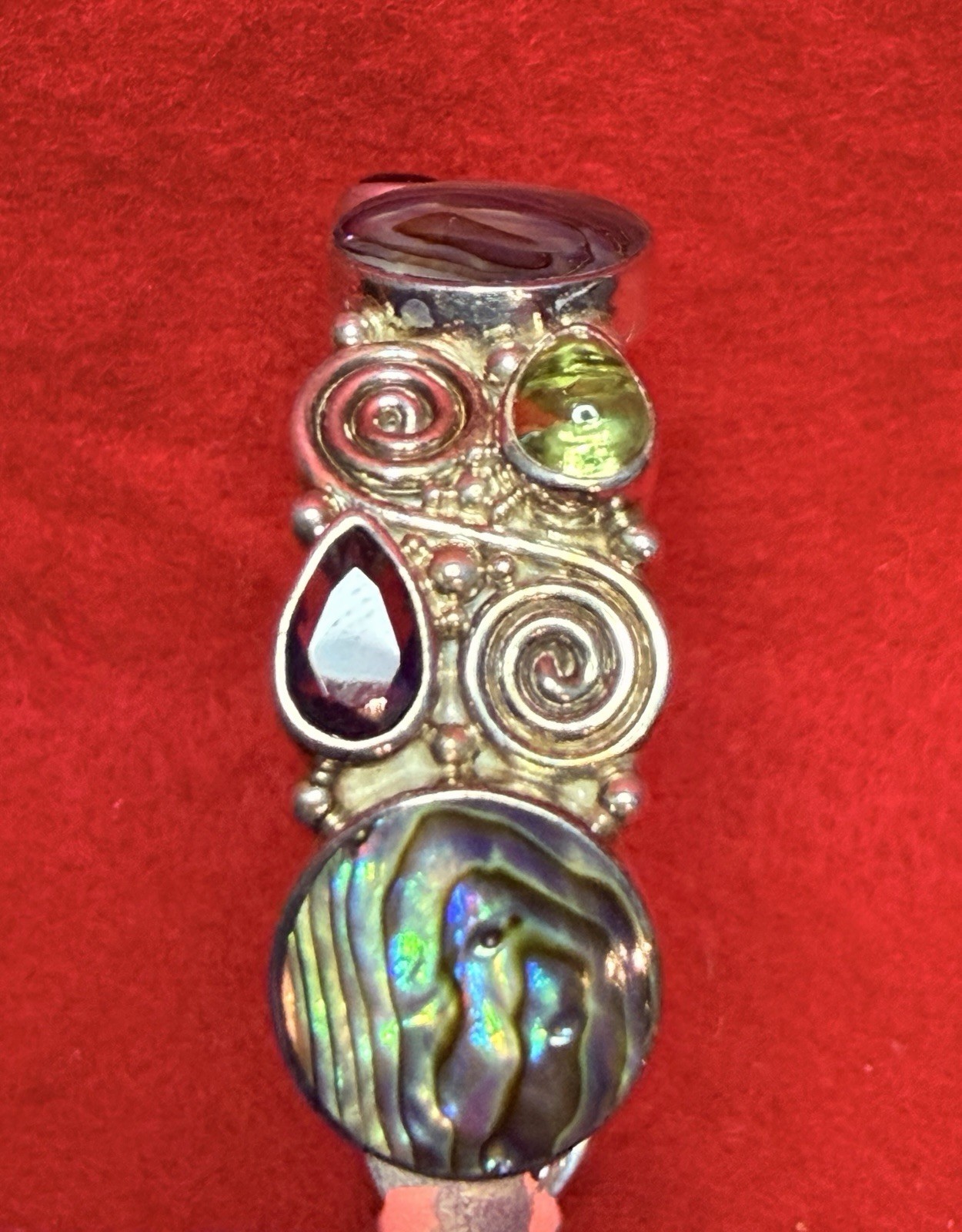 Sajen Abalone Shell Green Blue Purple Sterling Silver Cuff Bracelet
