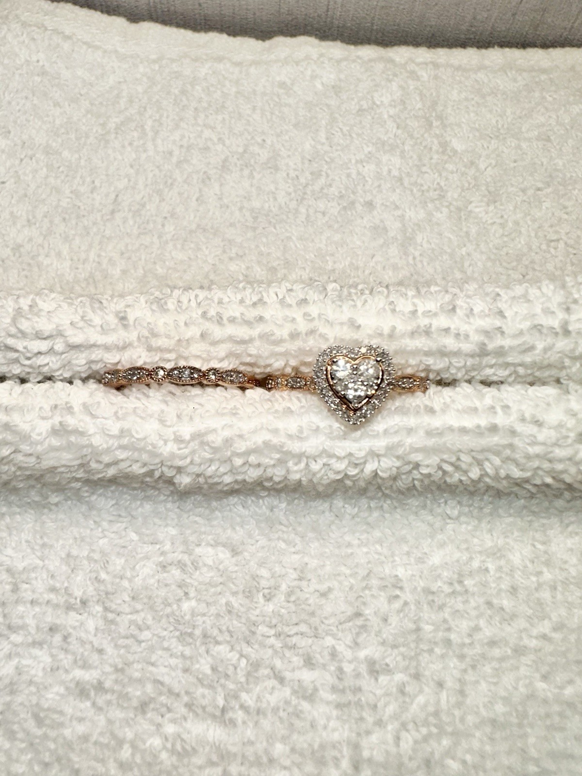 Zales 0.50 ctw Diamond Heart Engagement/Wedding Ring Set 10K Rose Gold Sz 9