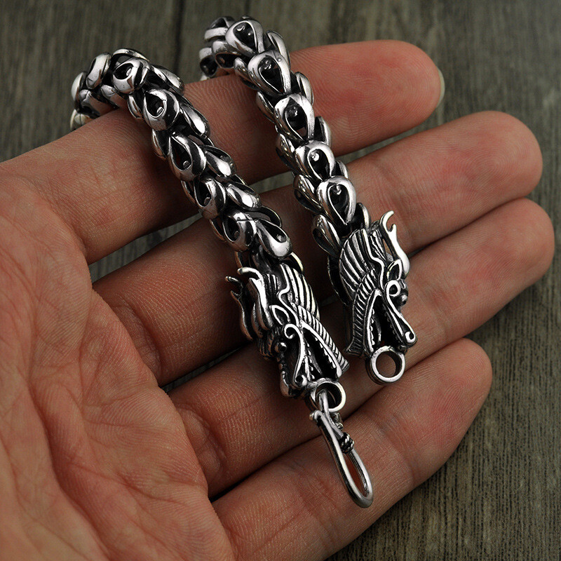 Real 925 Sterling Silver Bracelet Women Men Phoenix Link Dragon Head Bracelet