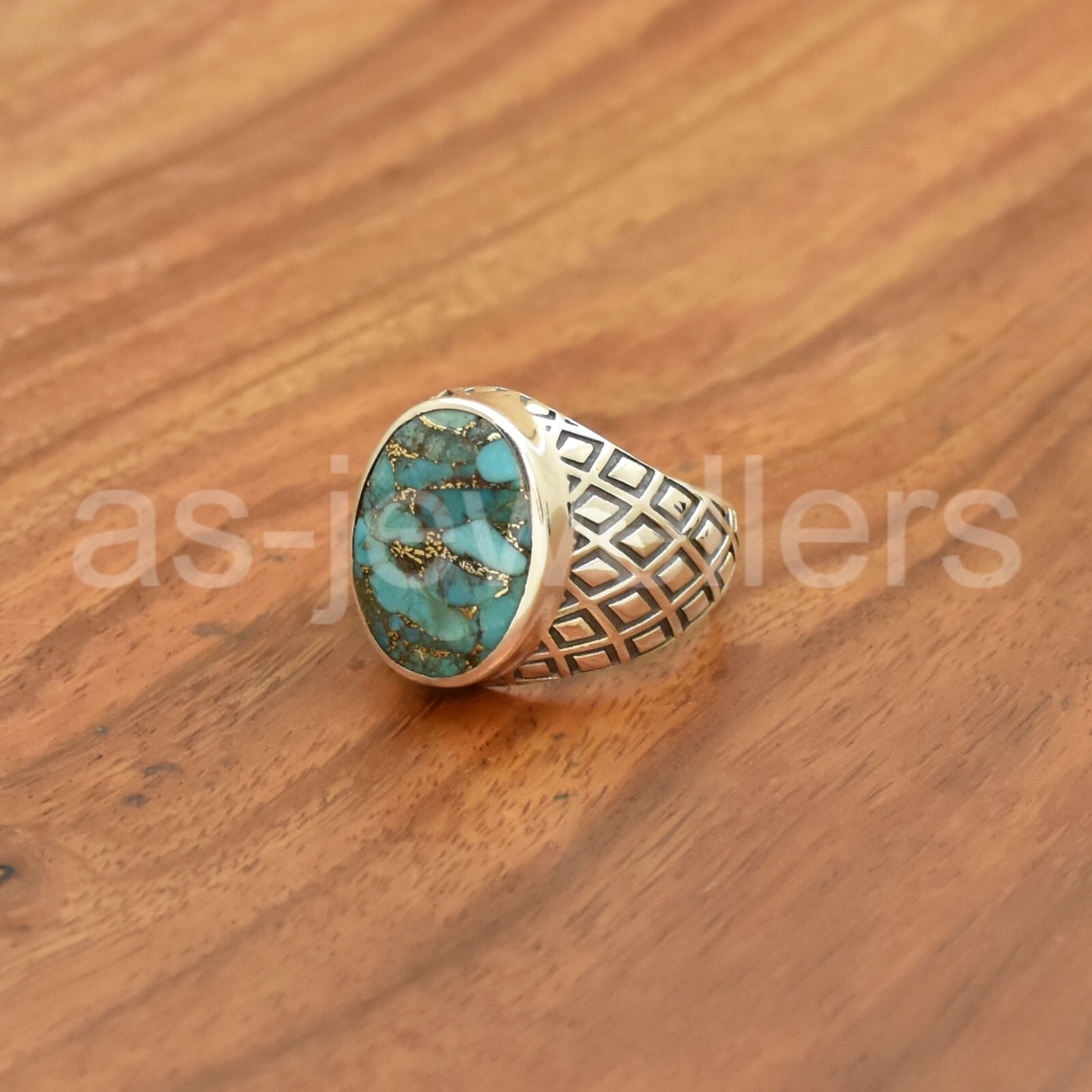 925 Sterling Silver, Blue Copper Turquoise Ring, Mens Designer Ring, Jewelry