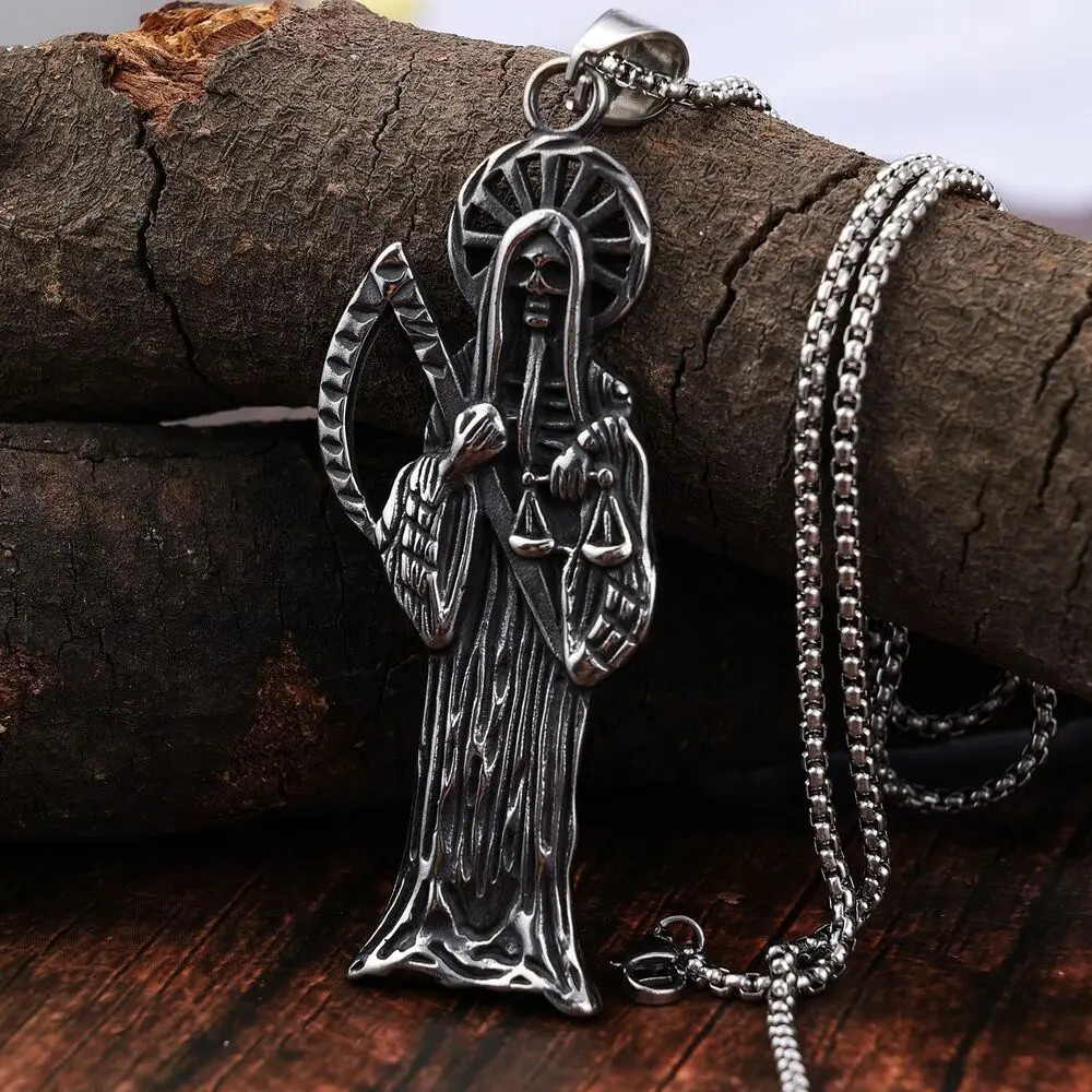 Saiye 316L Stainless Steel Holy Saint Death Santa Muerte Grim Reaper Pendant.