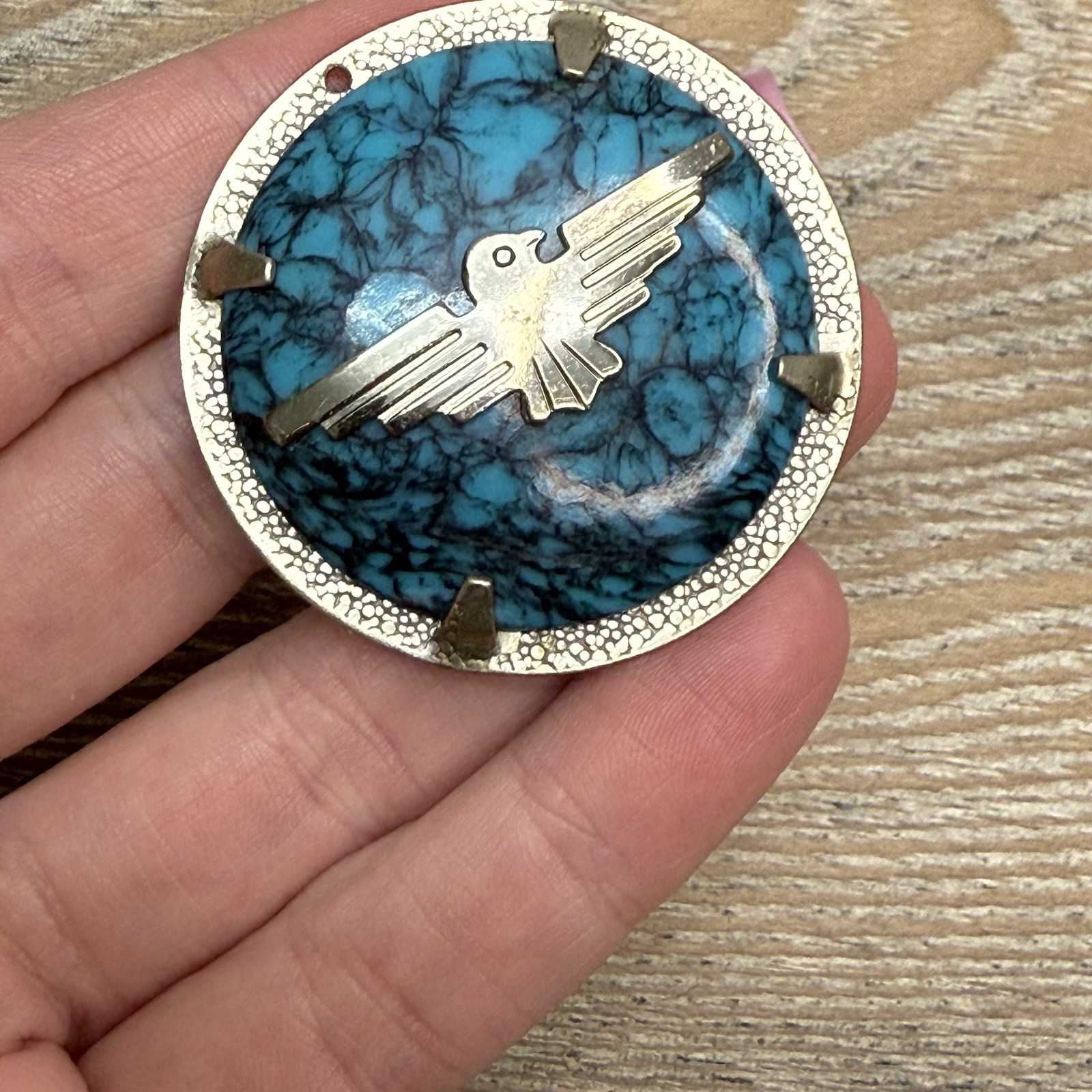 Native American Thunderbird, Turquoise Nickle Silver Pendant