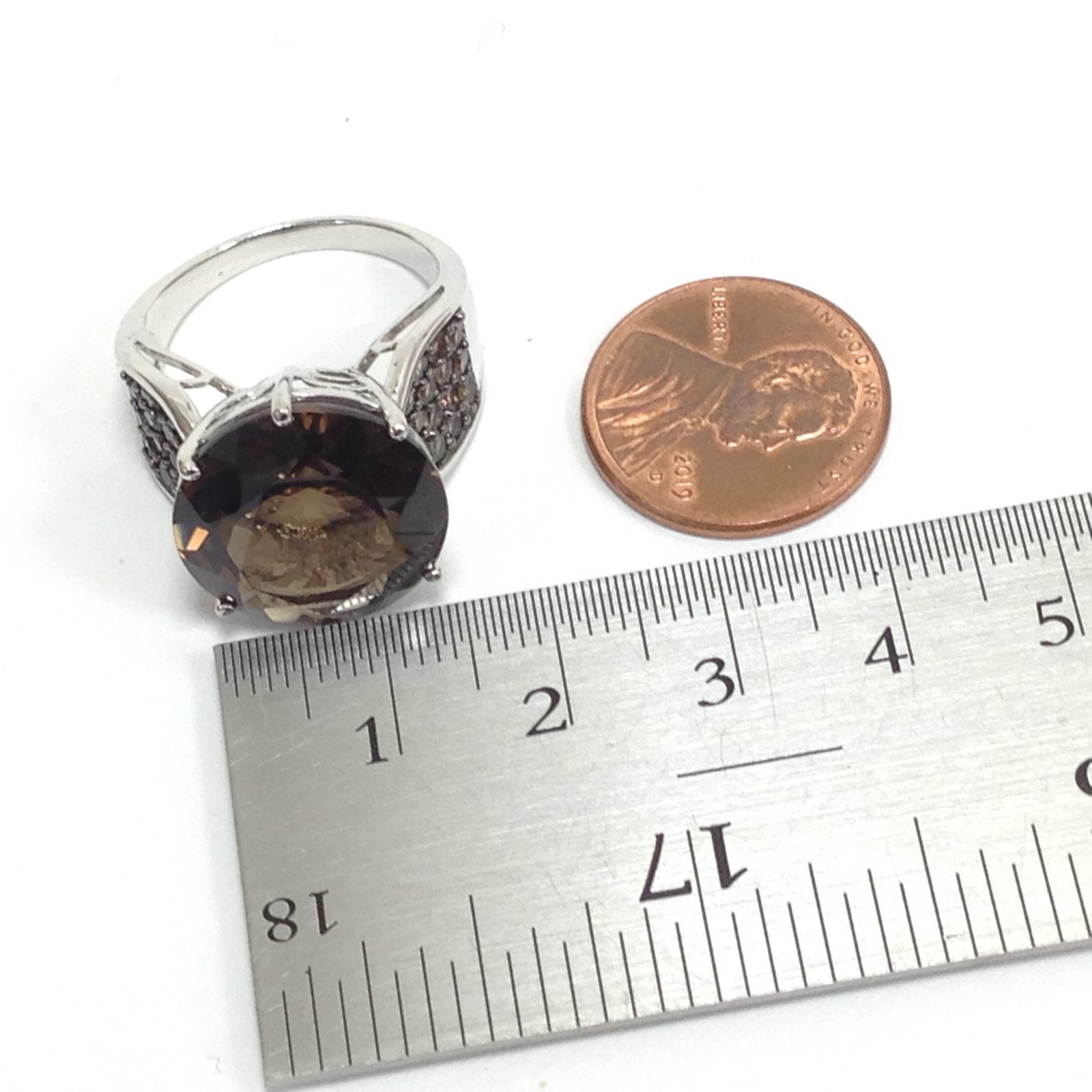 BBJ Bangkok Ratnaraj Sterling Silver Smoky Quartz Gemstone Statement Ring Sz 8