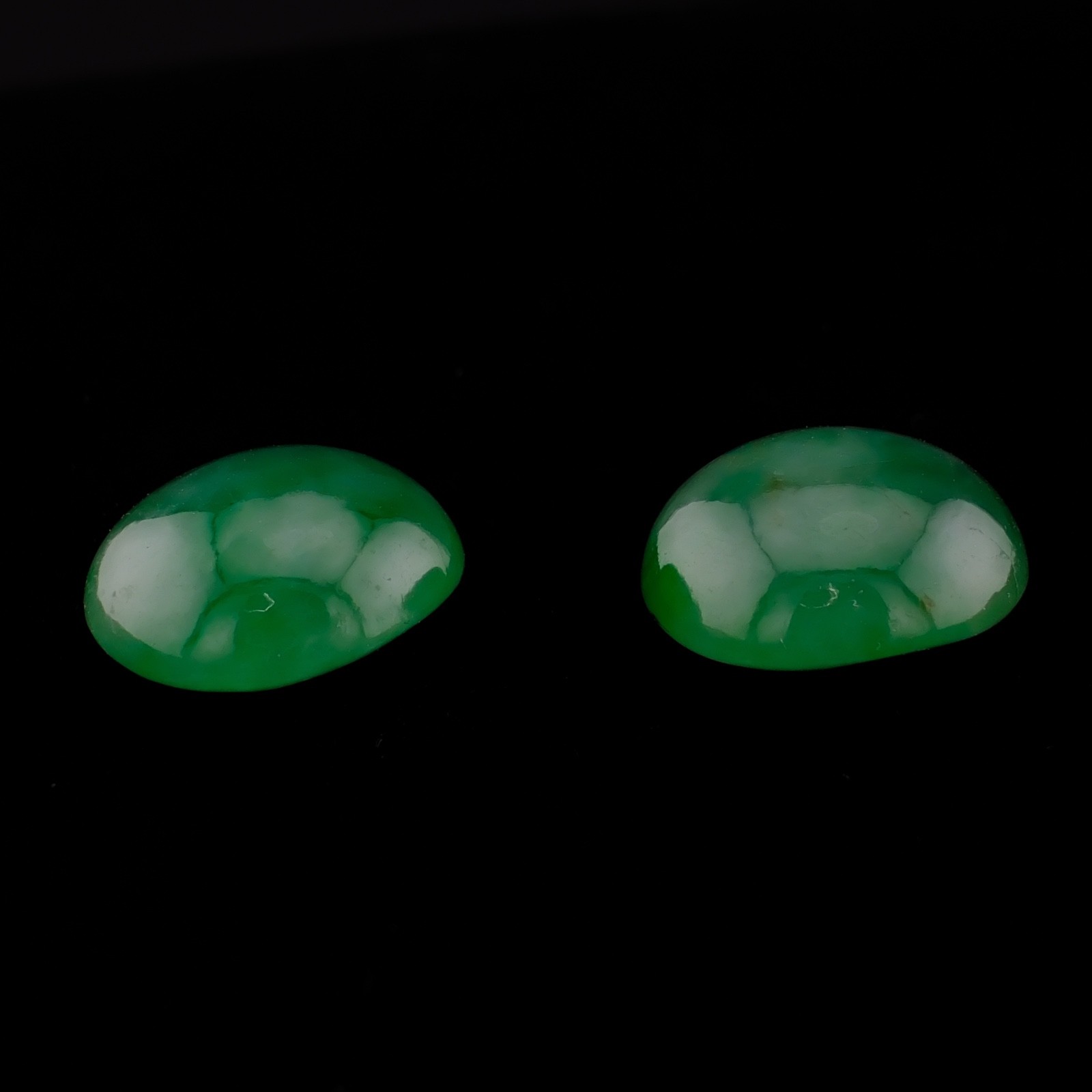 Natural Green Jade Cabochon Pair Round Loose Stones 16 ct 12.1-12.4mm Matched