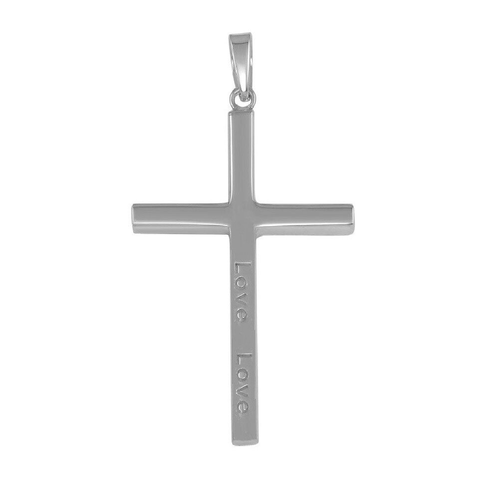 Sterling Silver Engraved “Love Love” Solid Cross Pendant / Charm