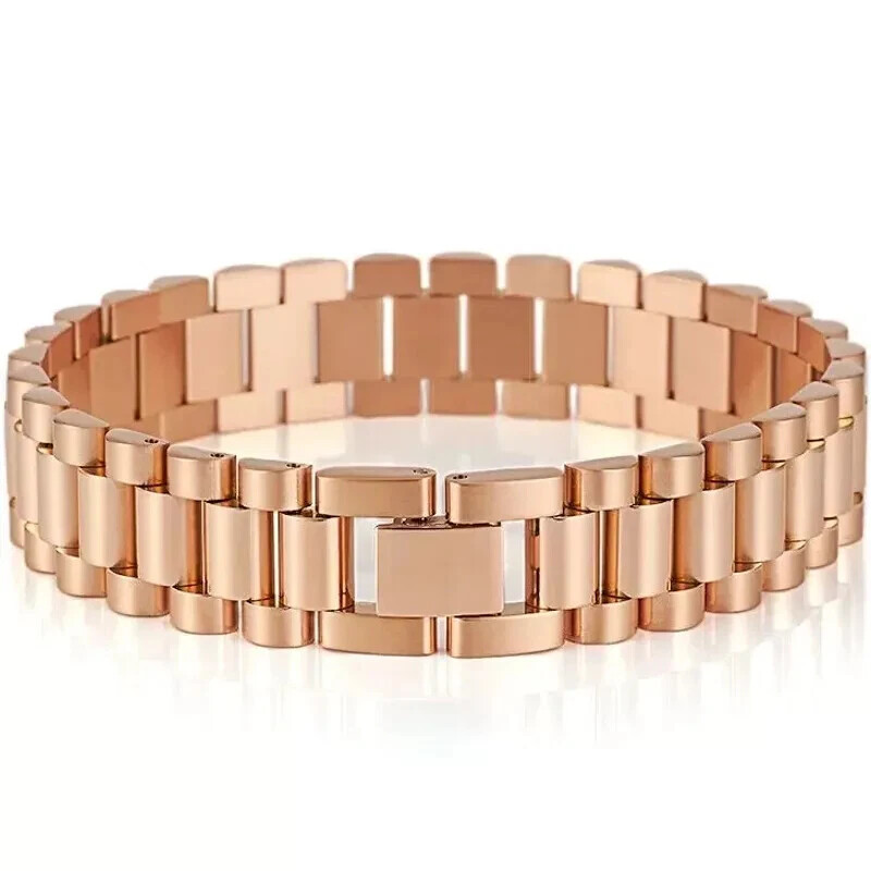 15MM Wide 8/8.86‘’ Watch Chain Wristband Bracelet Gold Plated Stainless Steel
