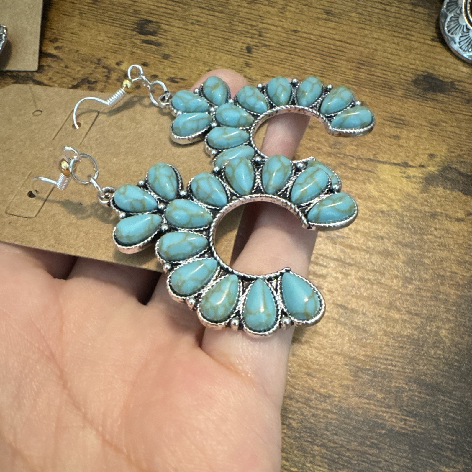 Silver Tone Turquoise Color Cluster Teardrop Dangle Hook Earrings