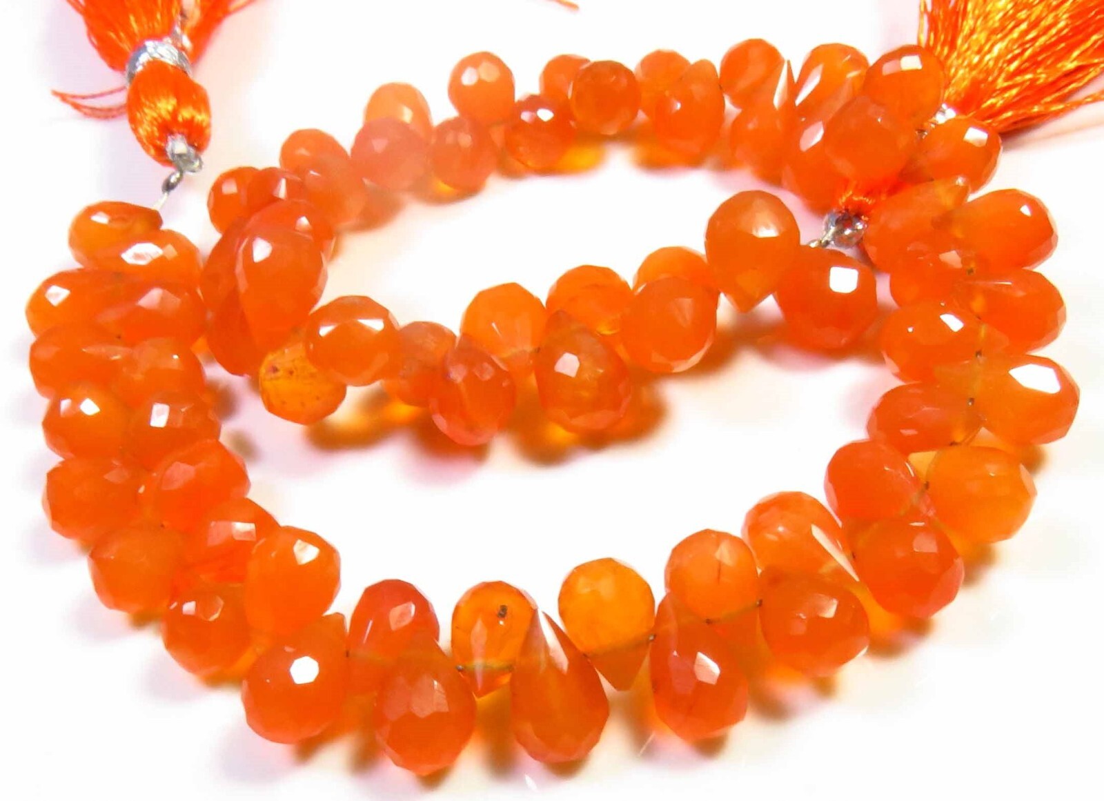Orange Carnelian Gems Teardrop Micro Faceted Beads 8″Strand 6.5-8.5mm GV-3115