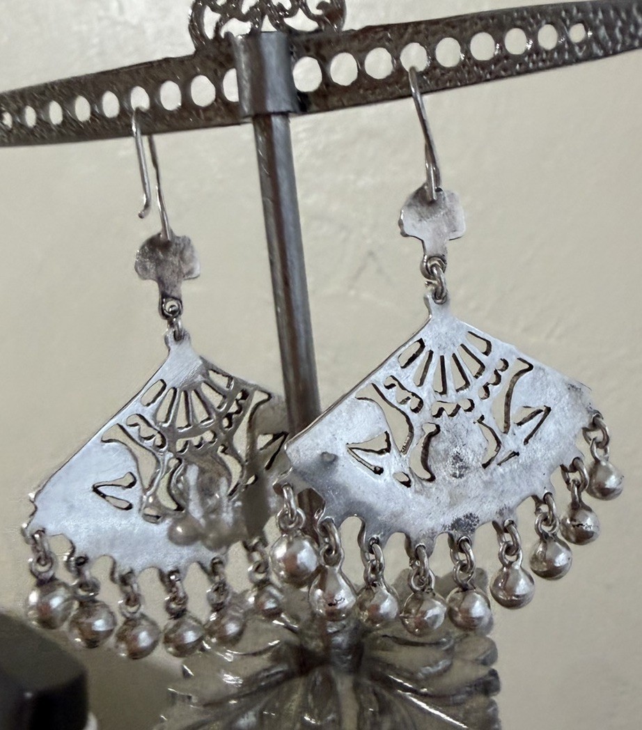 Vintage Egyptian Sterling Silver Earrings Greek Key Tribal